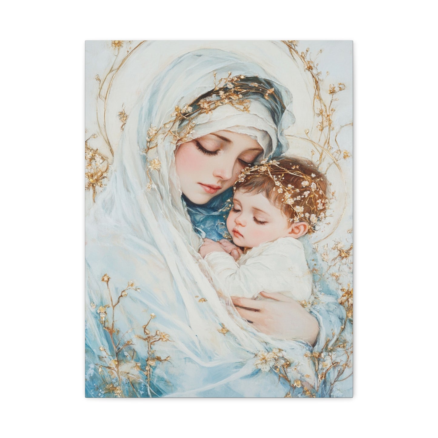 Holy Mother with Baby Jesus Catholic Canvas Wall Art, Christian Decor