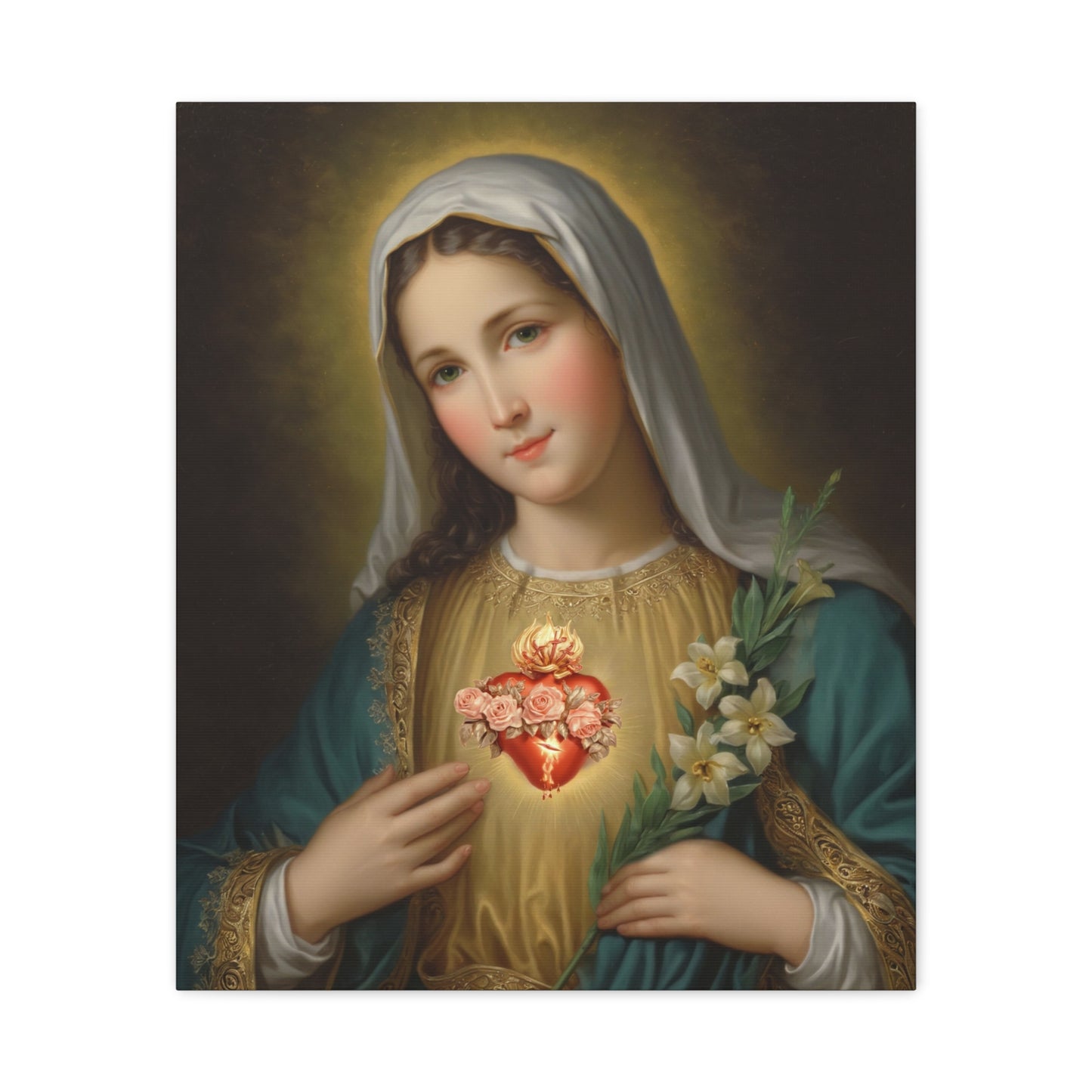 Immaculate Heart Mary Catholic Canvas Wall Art, Christian Decor
