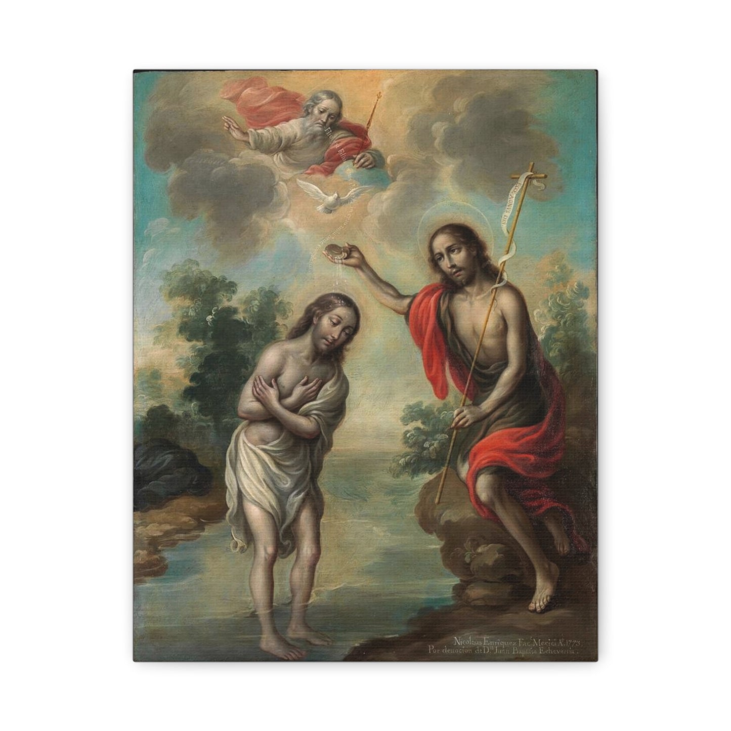 The Baptism of Christ Jesus Catholic HQ Print on Canvas Ready To Hang - Virgin Mary Canvas