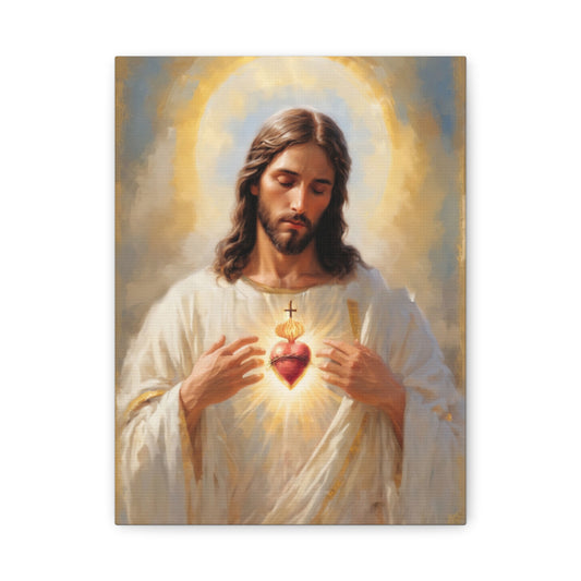 Jesus Christ Sacred Heart Catholic Canvas Wall Art, Christian Decor