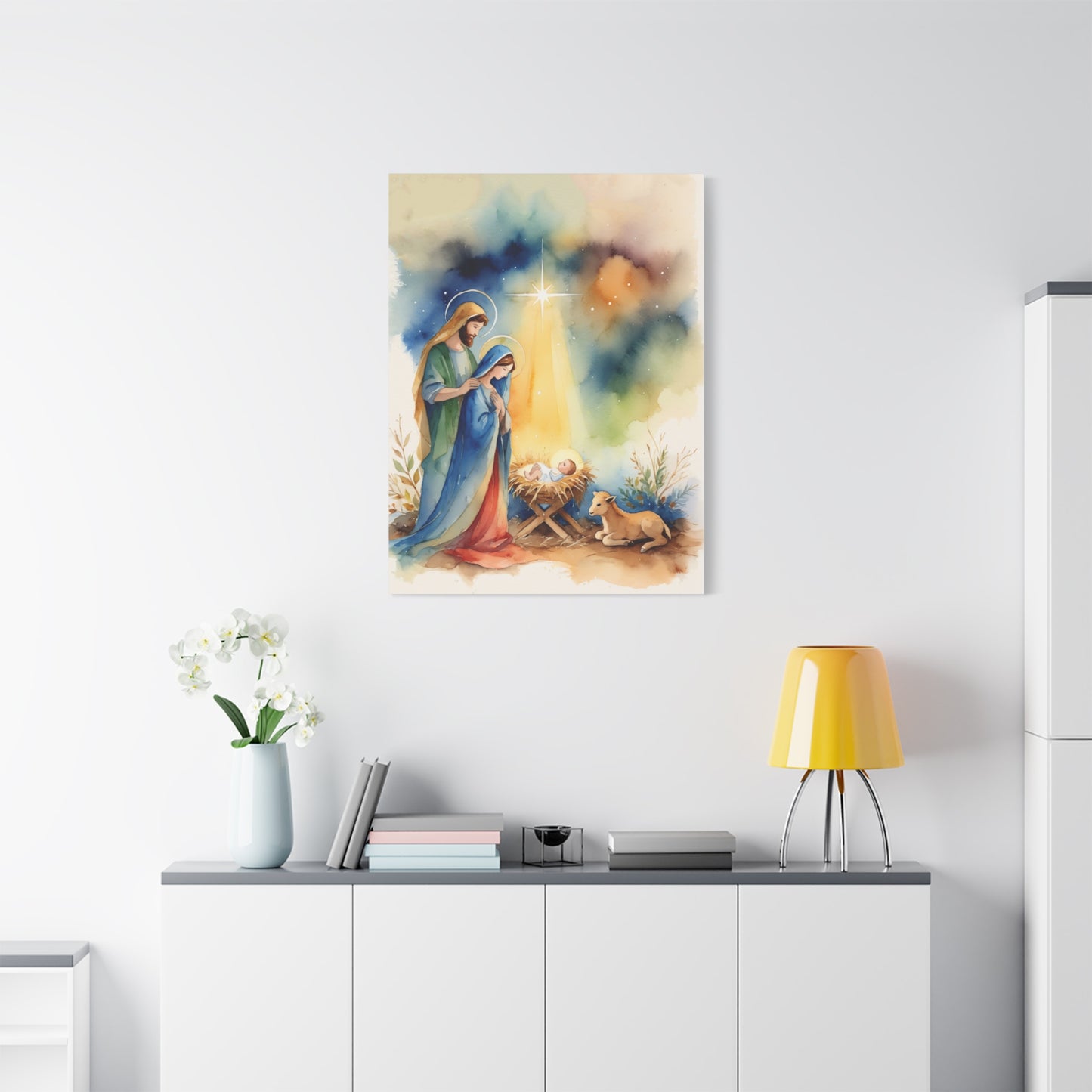 Nativity Scene Holy Family Canvas Wall Art, Christian Decor