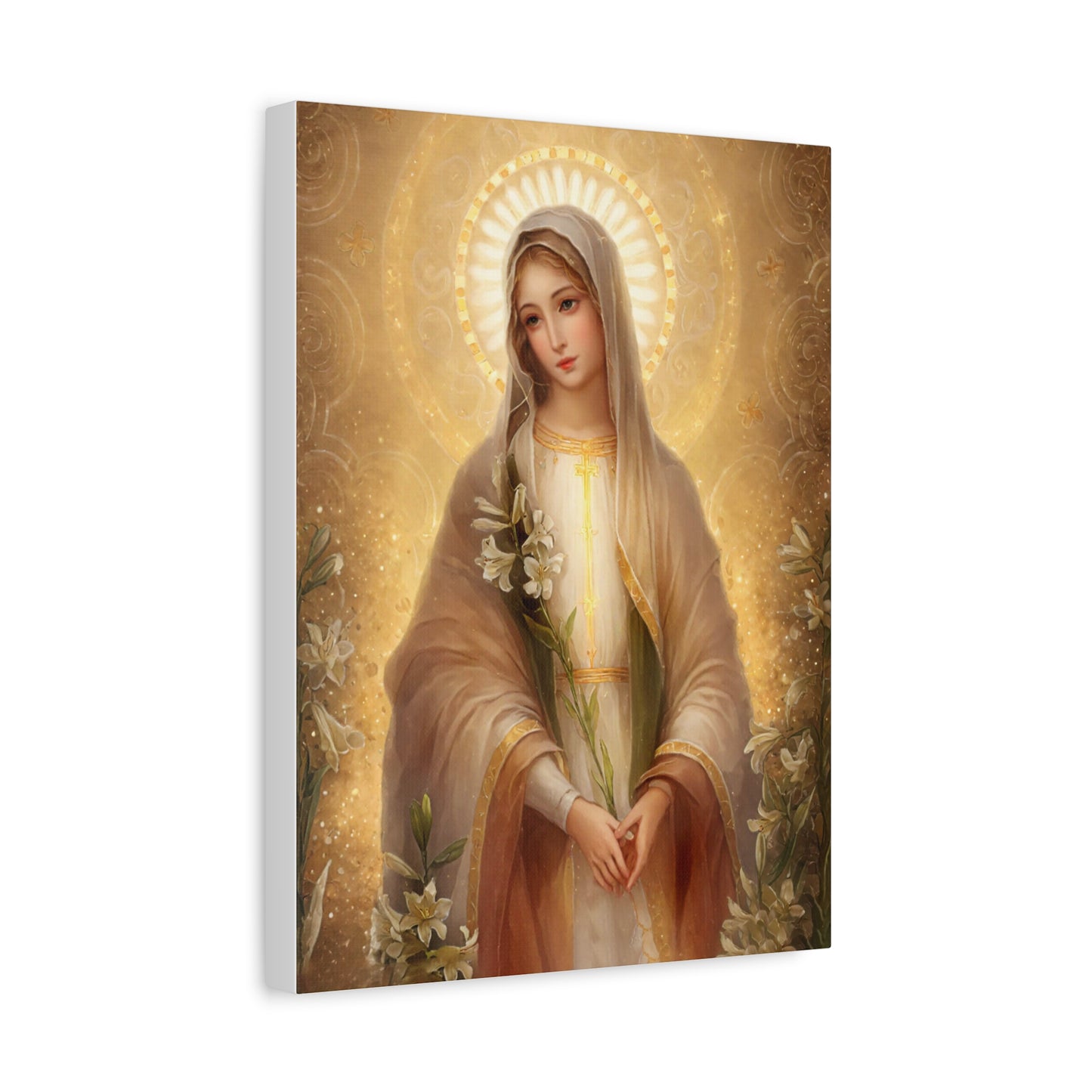 Ready to Hang - Mother Mary Our Lady of the Lilies Catholic Canvas Wall Art, Christian Decor