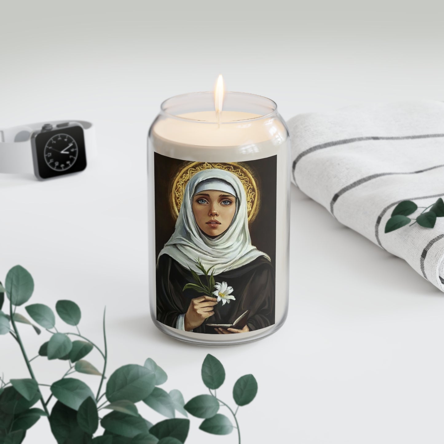 St. Catherine de Ricci Catholic Serenity Scented Candle, 13.75oz | Relaxation Gift, Home Decor, Calm Atmosphere, Religious Decor