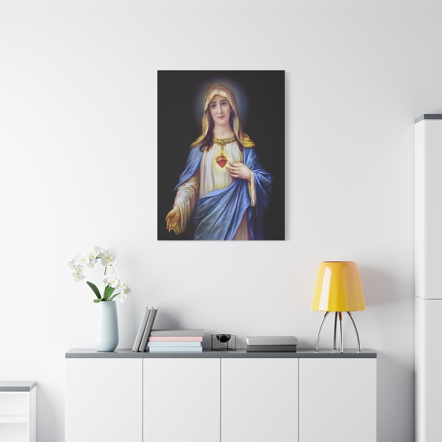 Immaculate Heart Mother Mary - Catholic Canvas Wall Art, Christian Decor