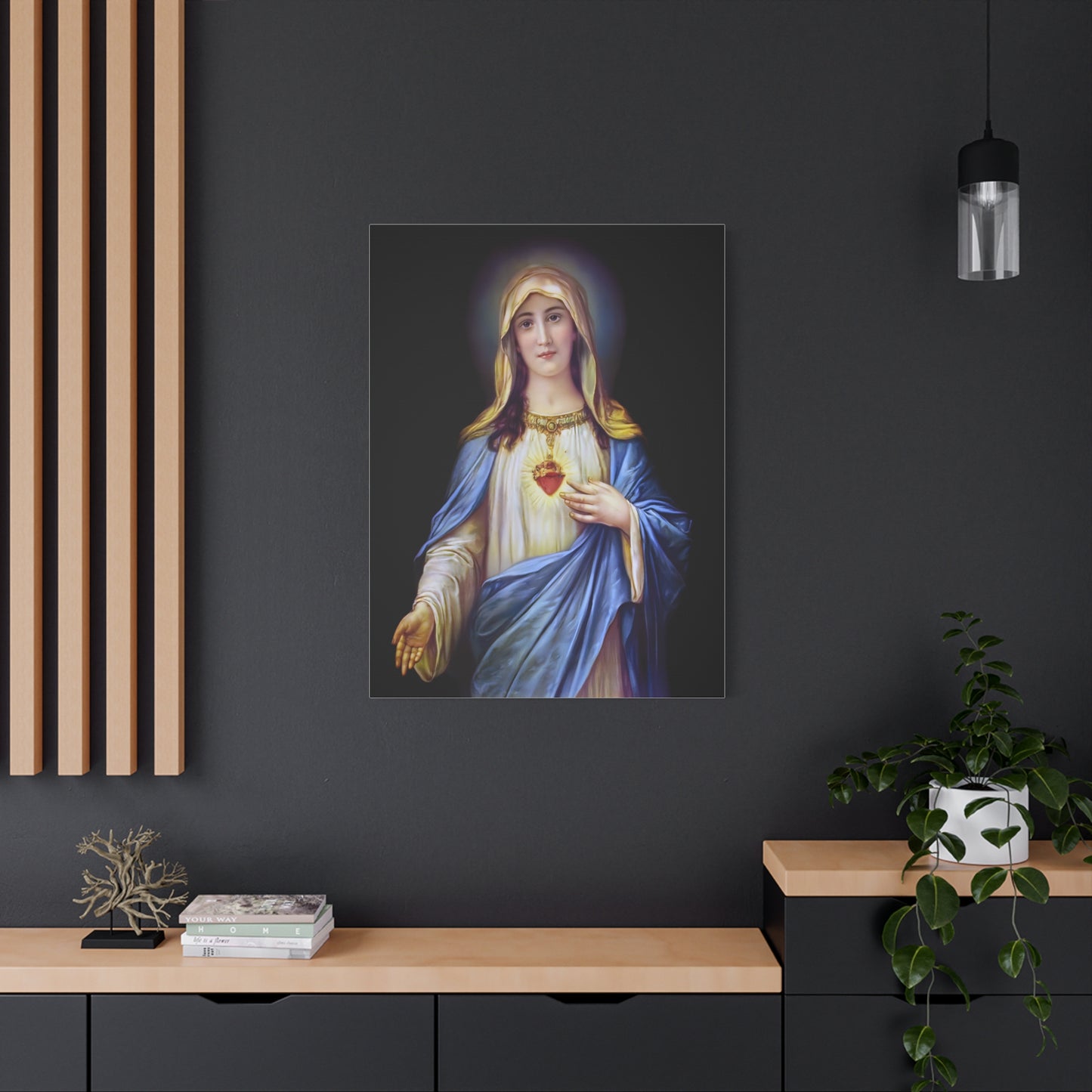 Immaculate Heart Mother Mary - Catholic Canvas Wall Art, Christian Decor