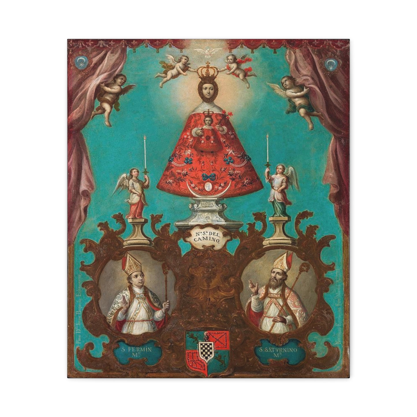 The Virgin of El Camino with St Fermin and St Saturnino Catholic HQ Print on Canvas Ready To Hang - Virgin Mary Canvas