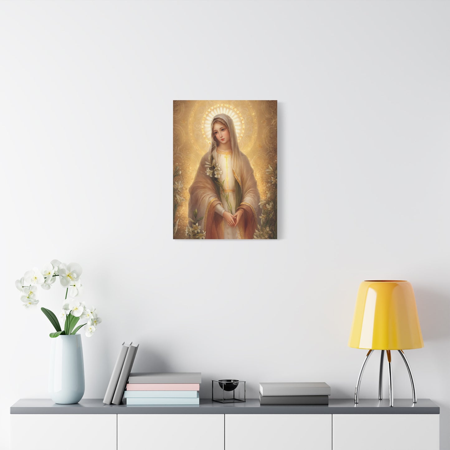 Ready to Hang - Mother Mary Our Lady of the Lilies Catholic Canvas Wall Art, Christian Decor