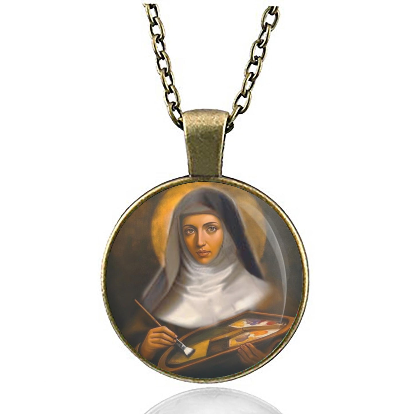 St. Catherine of Bologna Catholic Necklace. Virgin Catherine Patroness of Artists Pendant. Christian Saint Medal.