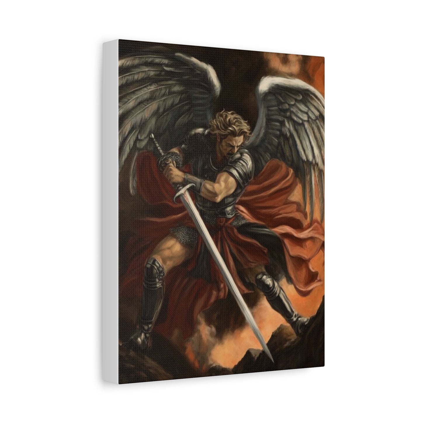 Archangel Michael fights evil Canvas Print, Catholic Decor Wall, Gift Religious Christian