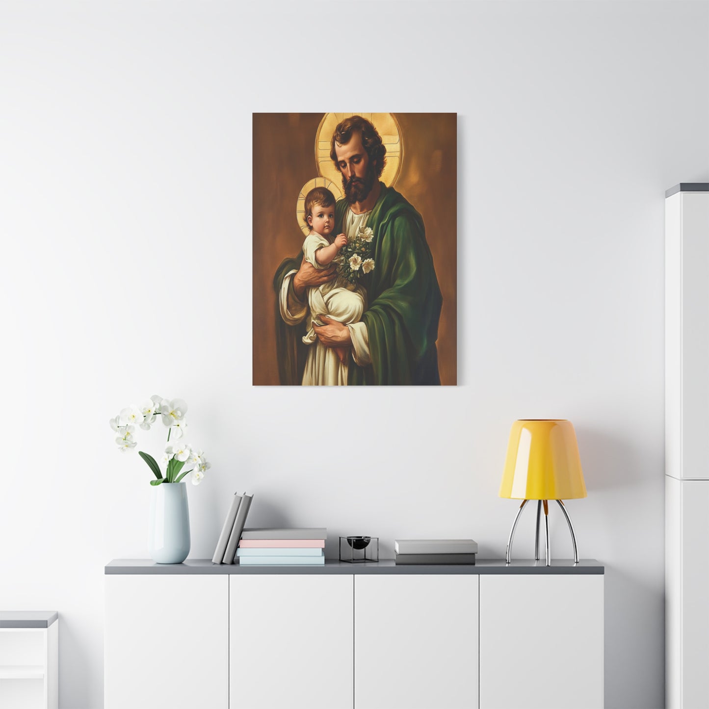 St. Joseph and Baby Jesus Catholic Canvas Wall Art, Christian Decor