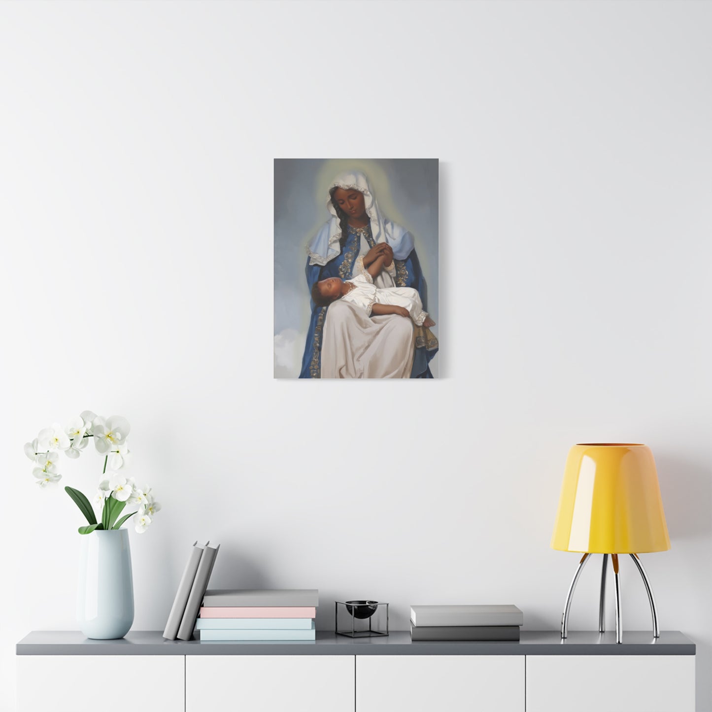 Our Lady Providence Mary Brown Skin Catholic Canvas Wall Art, Christian Decor