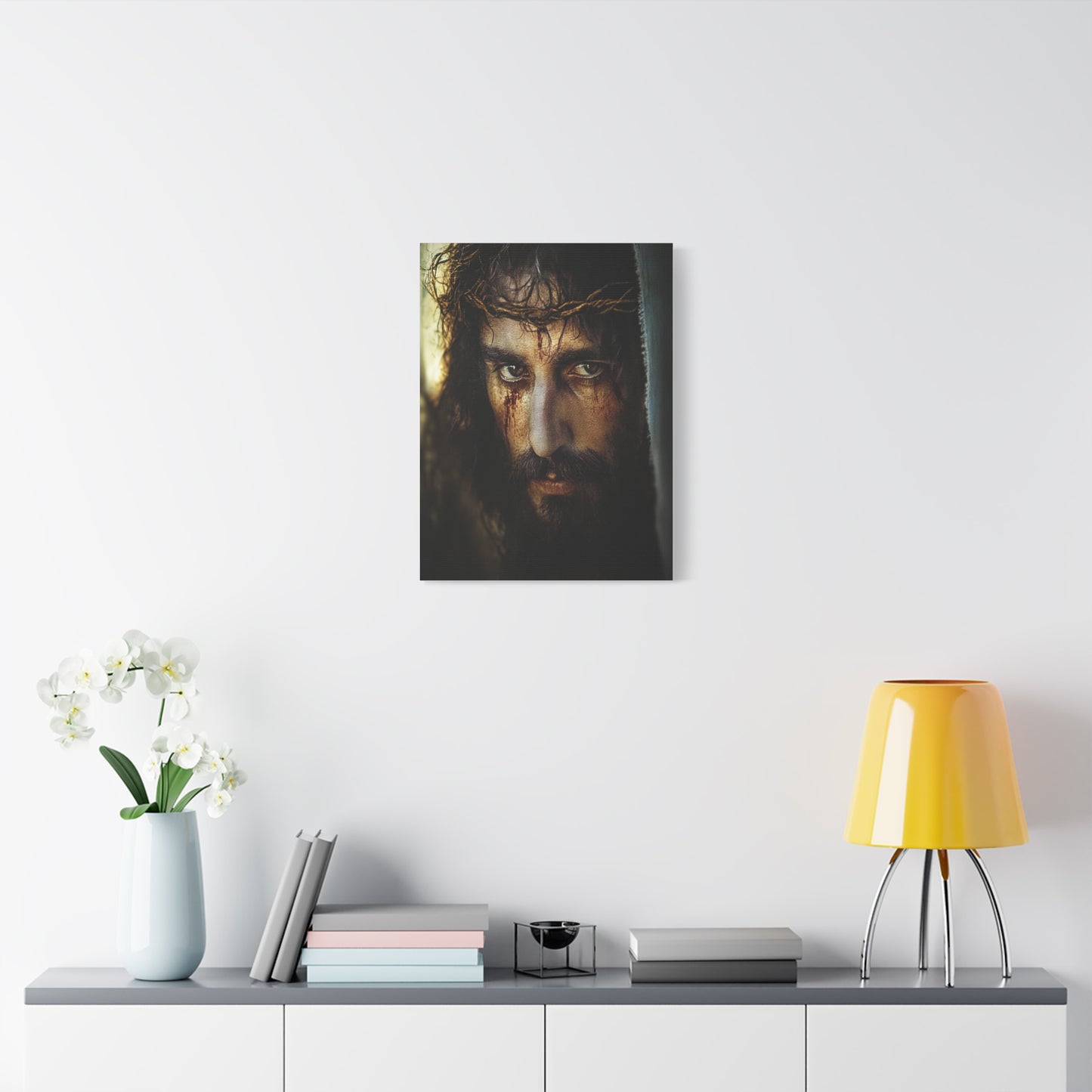 Jesus Christ Our Lord with Crown of Thorns Catholic Canvas Wall Art, Christian Decor