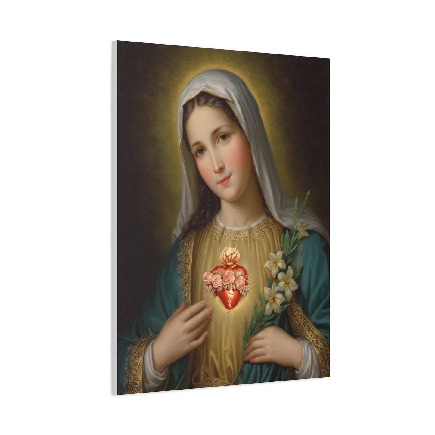 Immaculate Heart Mary Catholic Canvas Wall Art, Christian Decor