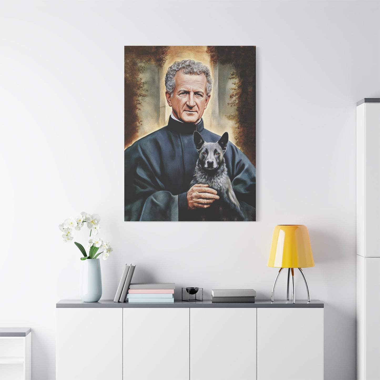 St. John Bosco and Grigio Catholic Canvas Wall Art, Christian Decor