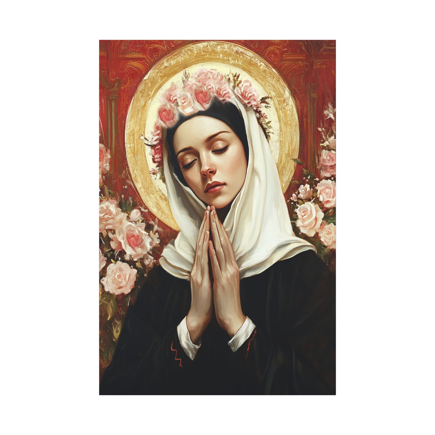 Ready To Hang - St. Rose of Lima Roses Catholic Canvas Wall Art, Christian Decor