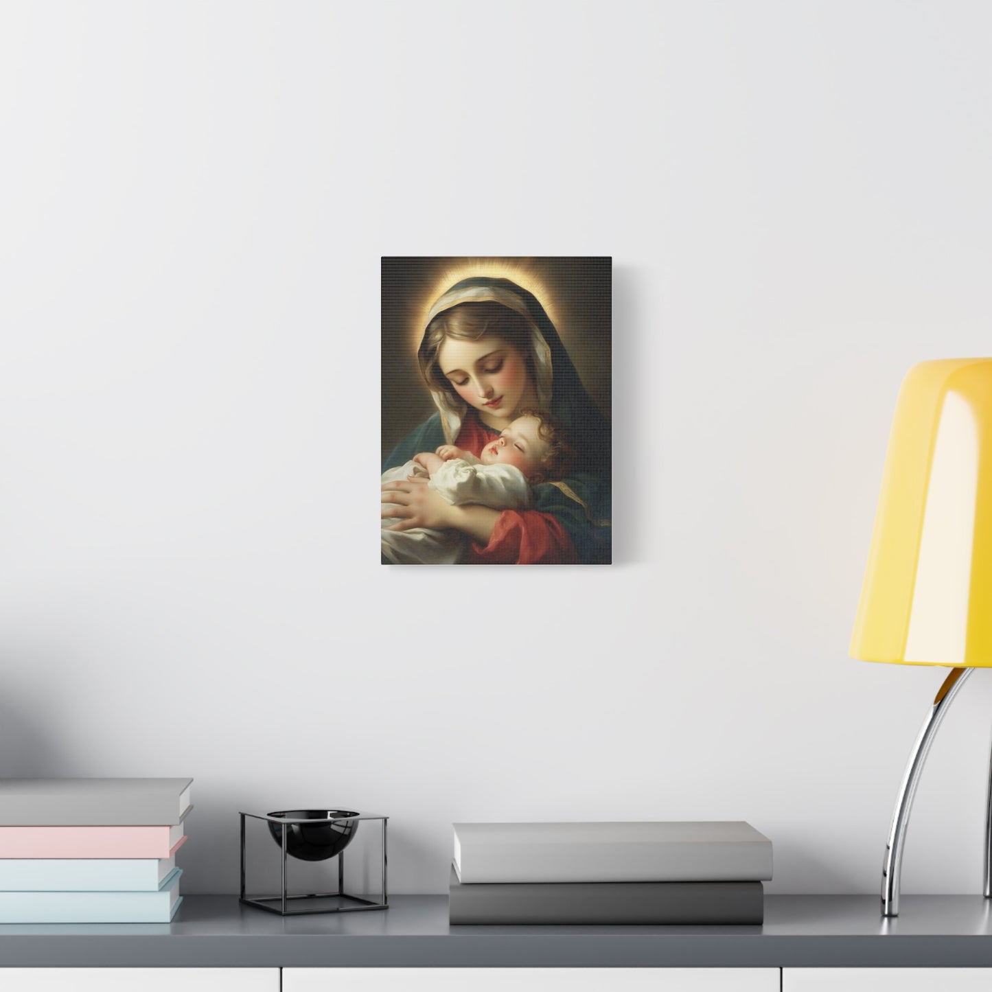 Mary and Sleeping Baby Jesus Catholic Canvas Wall Art, Christian Decor