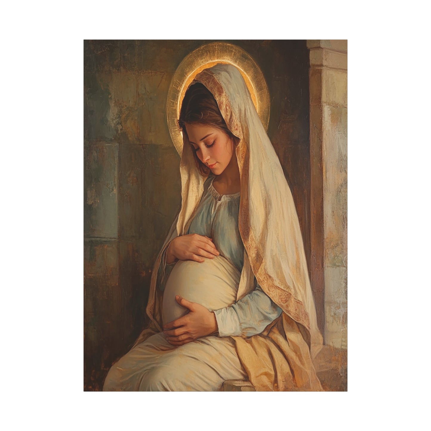 Mother Mary During Her Pregnancy Catholic Canvas Wall Art, Christian Decor