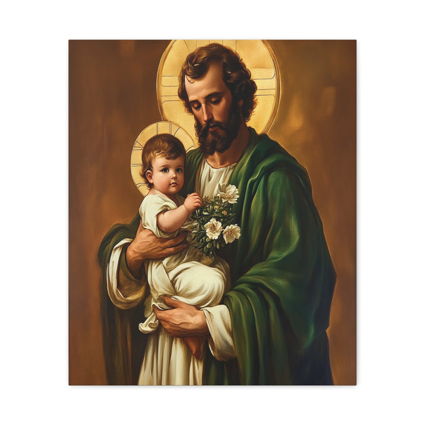 St. Joseph and Baby Jesus Catholic Canvas Wall Art, Christian Decor