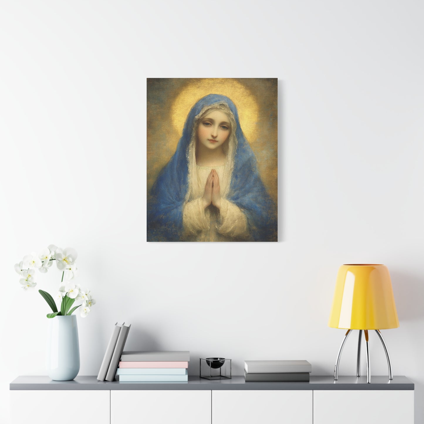 Mother Mary Blue Veil Catholic Canvas Wall Art, Christian Decor