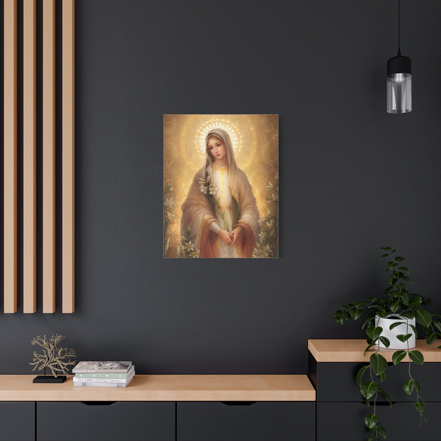 Ready to Hang - Mother Mary Our Lady of the Lilies Catholic Canvas Wall Art, Christian Decor