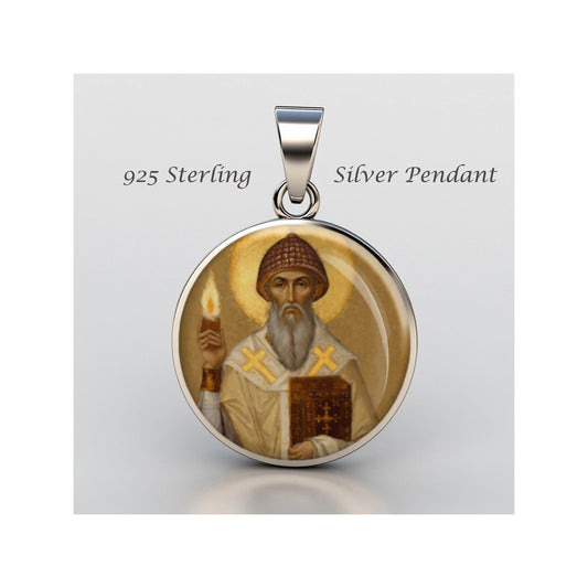 Saint Spyridon Religious Devotional sterling silver 925 Christian Medal Patron Pendant
