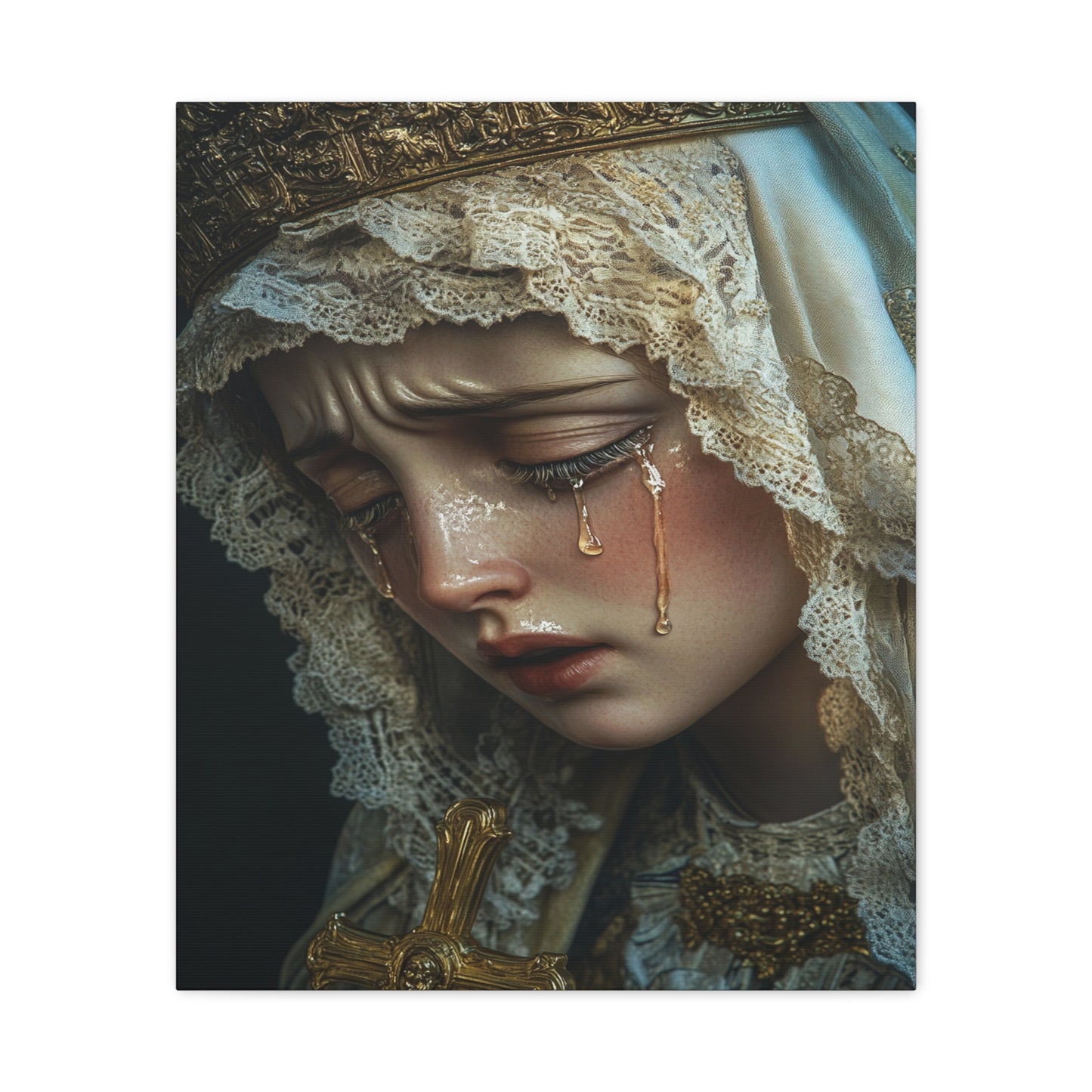 Sorrowful Mary - Holy Mary with Tears Catholic Canvas Wall Art, Christian Decor