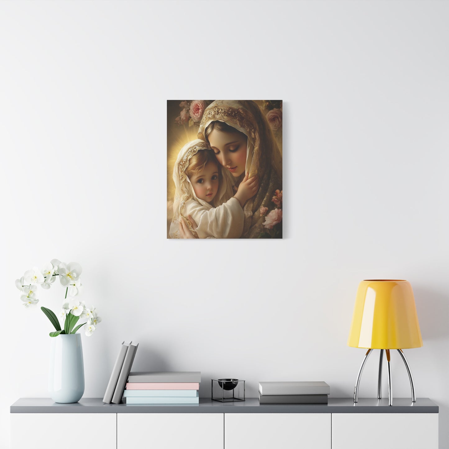 Mother Mary with Jesus Catholic Canvas Wall Art, Christian Decor