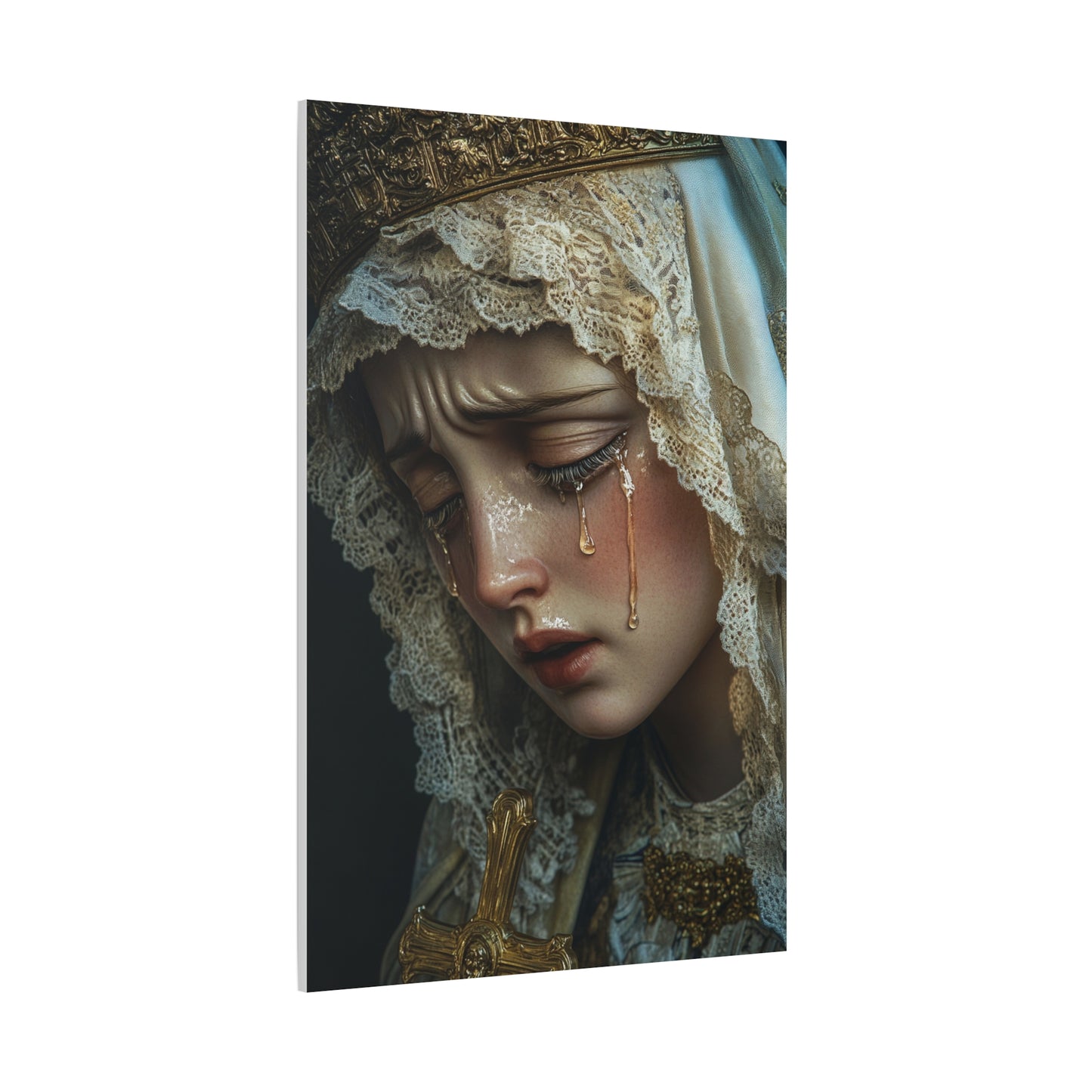 Sorrowful Mary - Holy Mary with Tears Catholic Canvas Wall Art, Christian Decor