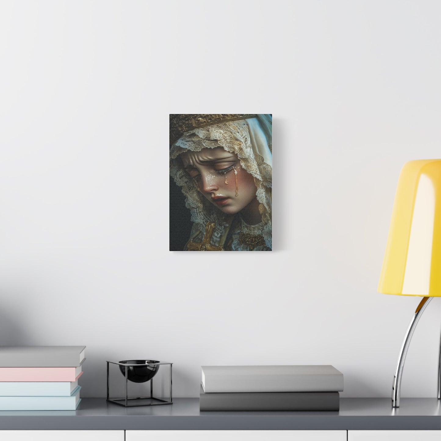 Sorrowful Mary - Holy Mary with Tears Catholic Canvas Wall Art, Christian Decor