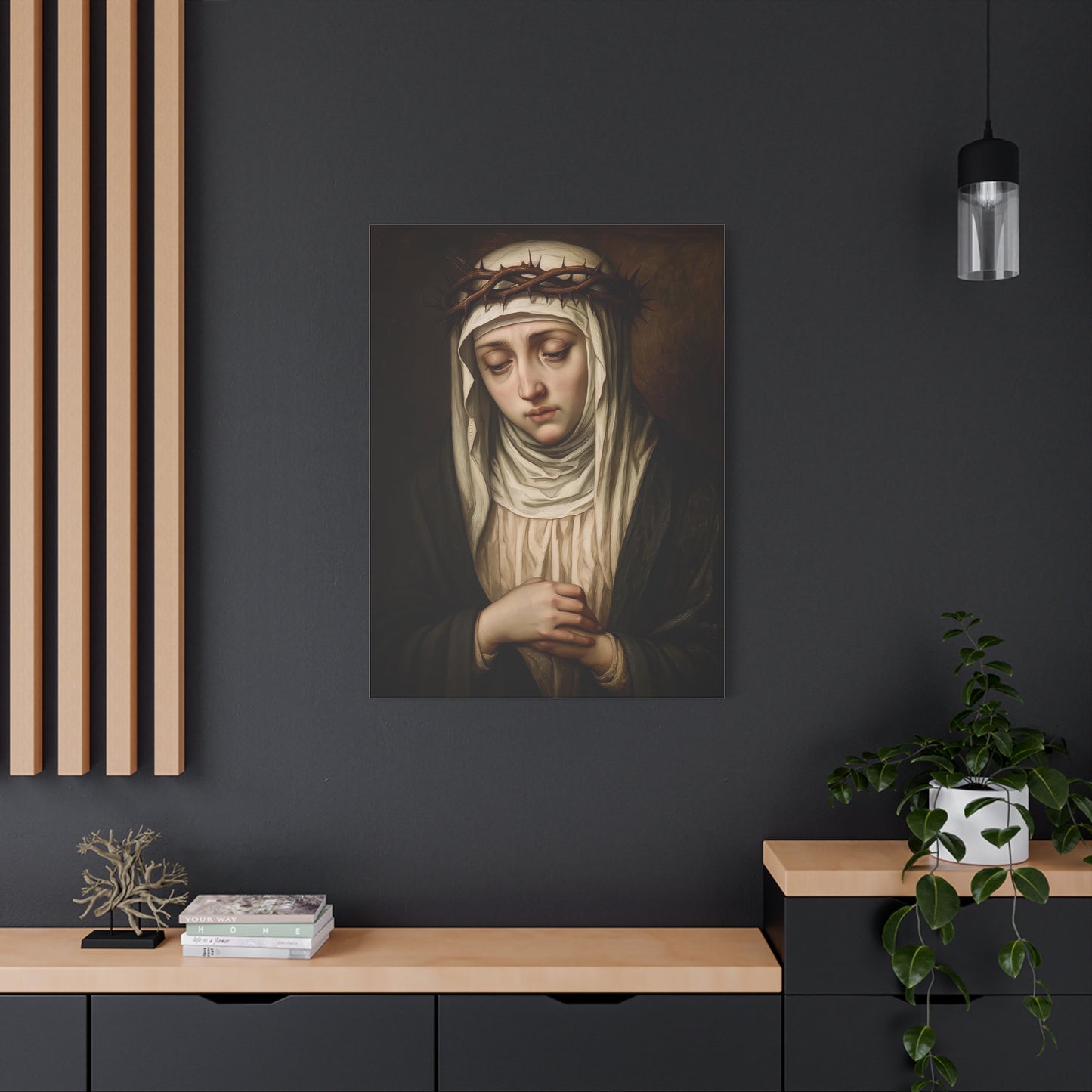 St. Catherine of Siena with Crown of Thorns Catholic Canvas Wall Art, Christian Decor