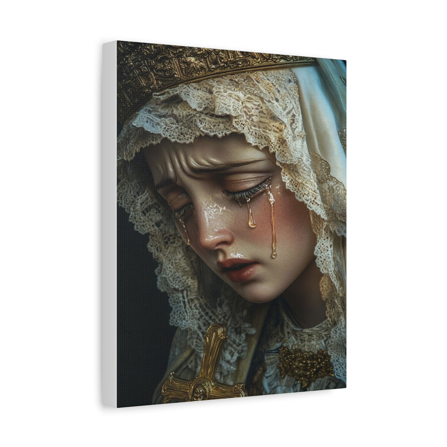 Sorrowful Mary - Holy Mary with Tears Catholic Canvas Wall Art, Christian Decor