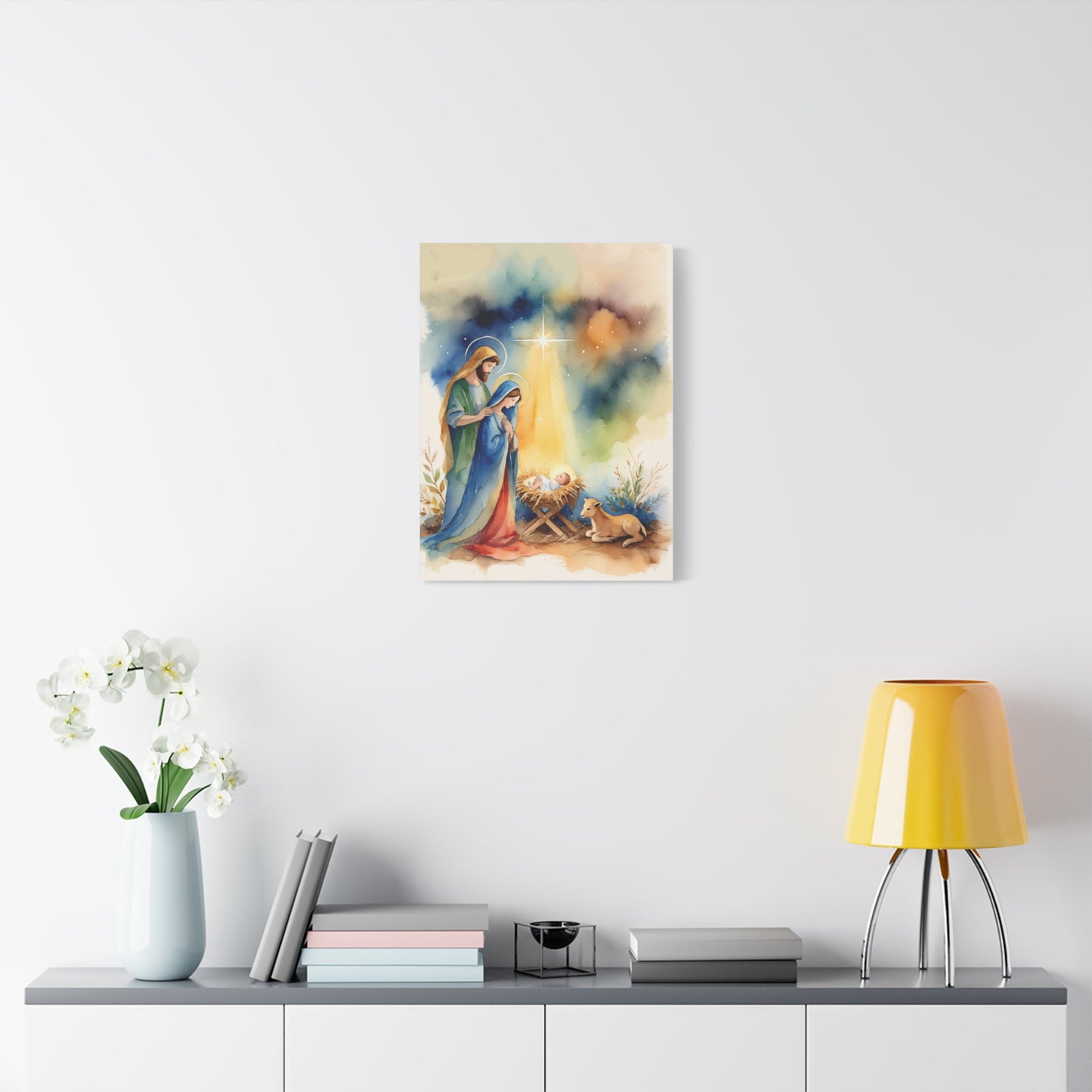 Nativity Scene Holy Family Canvas Wall Art, Christian Decor