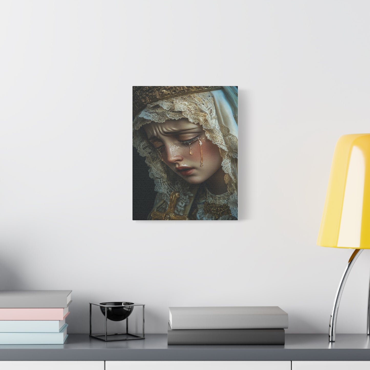 Sorrowful Mary - Holy Mary with Tears Catholic Canvas Wall Art, Christian Decor