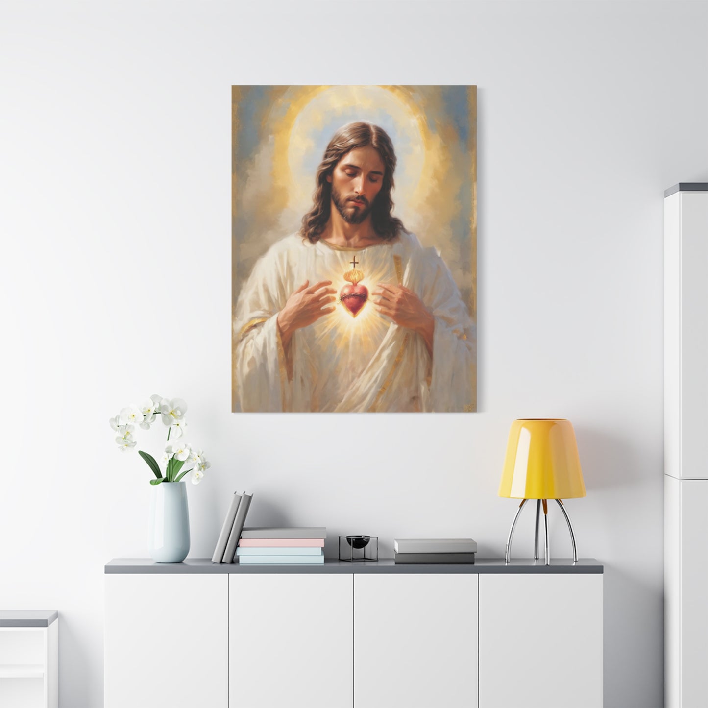 Jesus Christ Sacred Heart Catholic Canvas Wall Art, Christian Decor