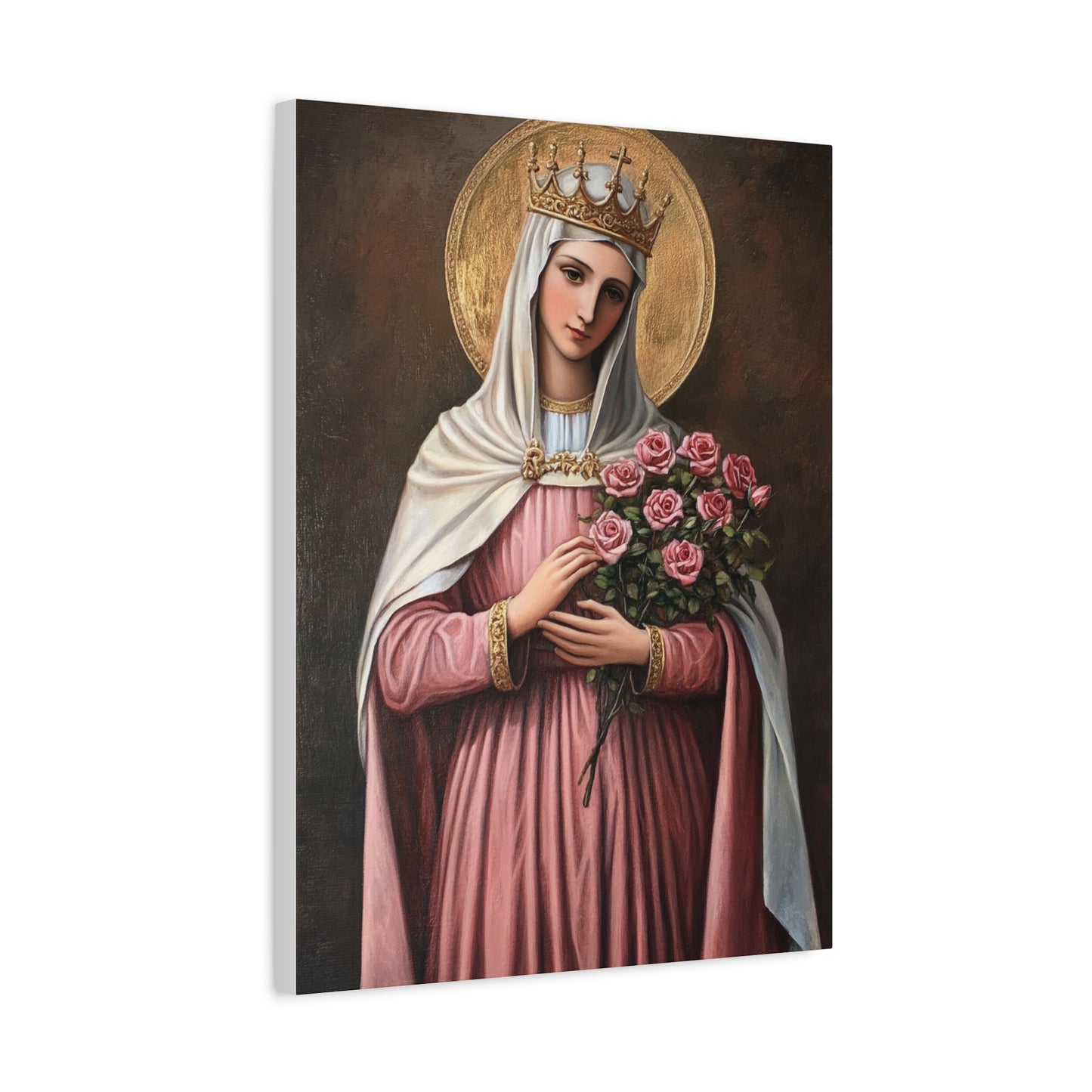 St. Elizabeth of Hungary with Roses Catholic Canvas Wall Art, Christian Decor