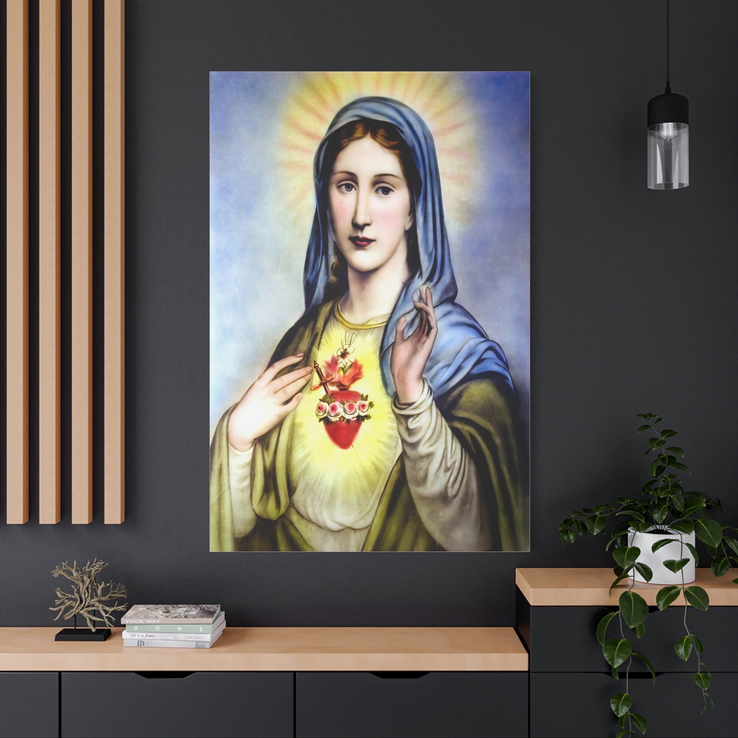 Ready to Hang - Immaculate Heart Virgin Mary Catholic Canvas Wall Art, Christian Decor