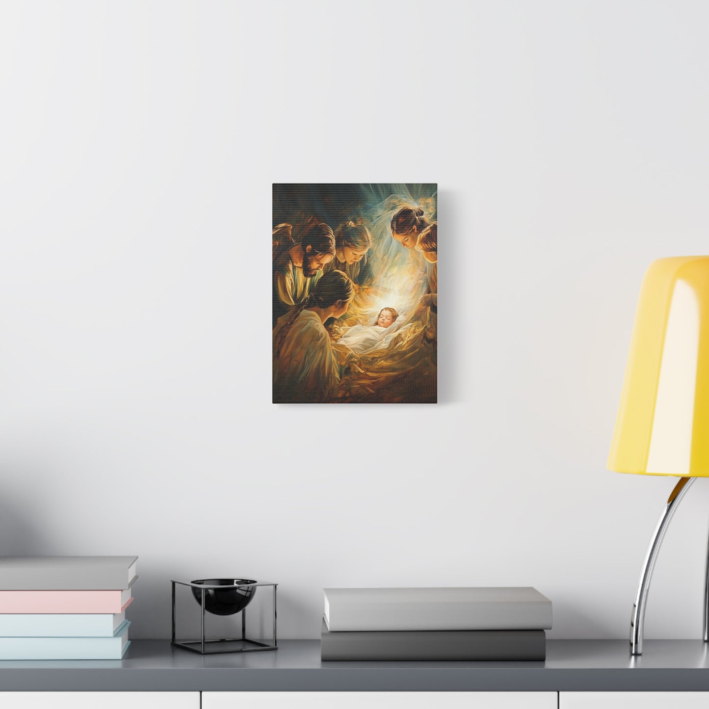 Jesus Nativity w Angels Catholic Canvas Wall Art, Christian Decor