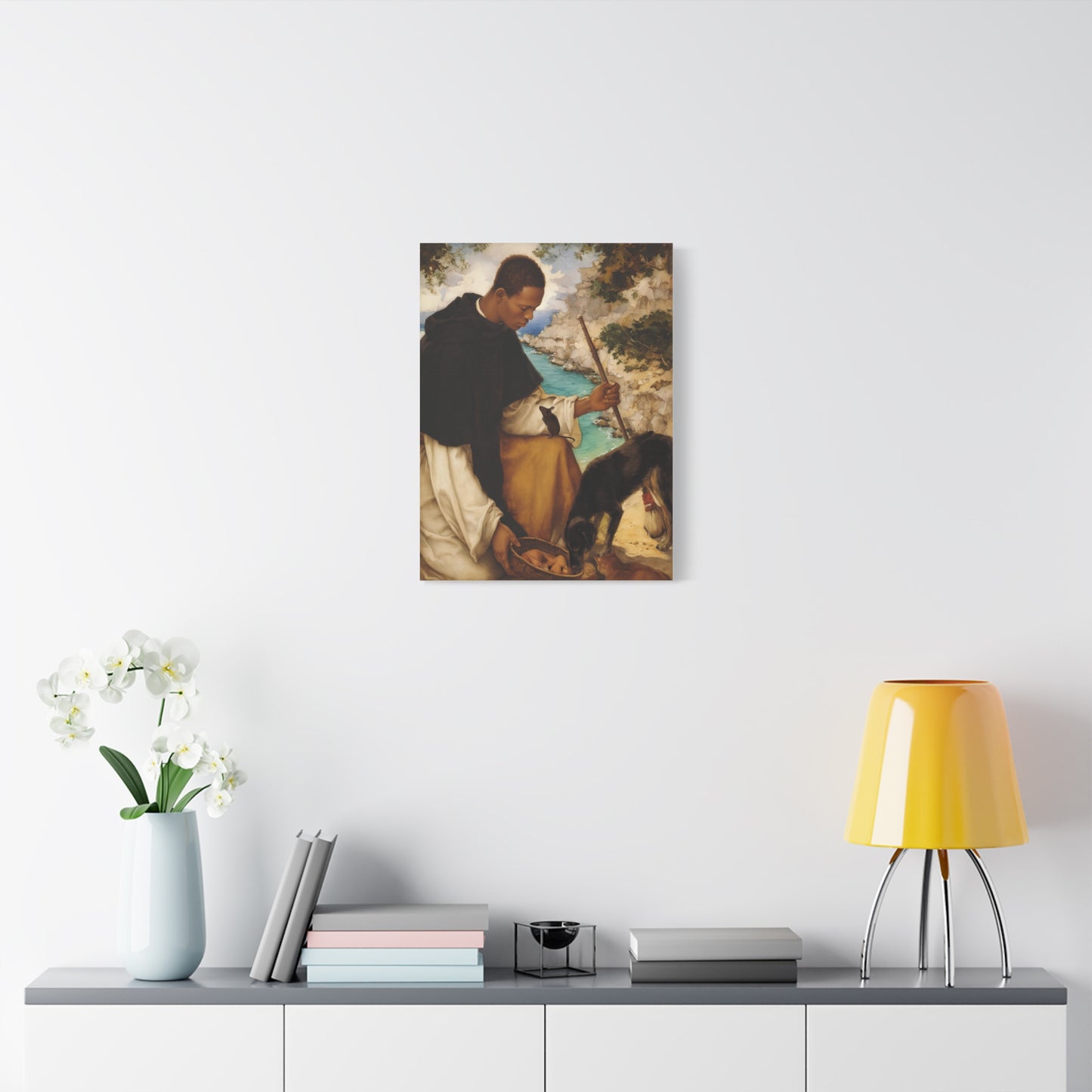Ready To Hang - St. Martin de Porres with Mouse and Dog Catholic Canvas Wall Art - Christian Decor