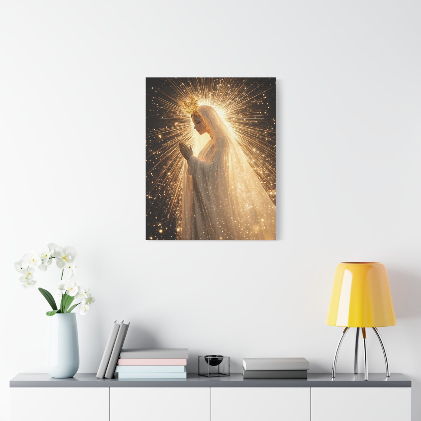 Mother Mary Starry Night Sky Catholic Canvas Wall Art, Christian Decor