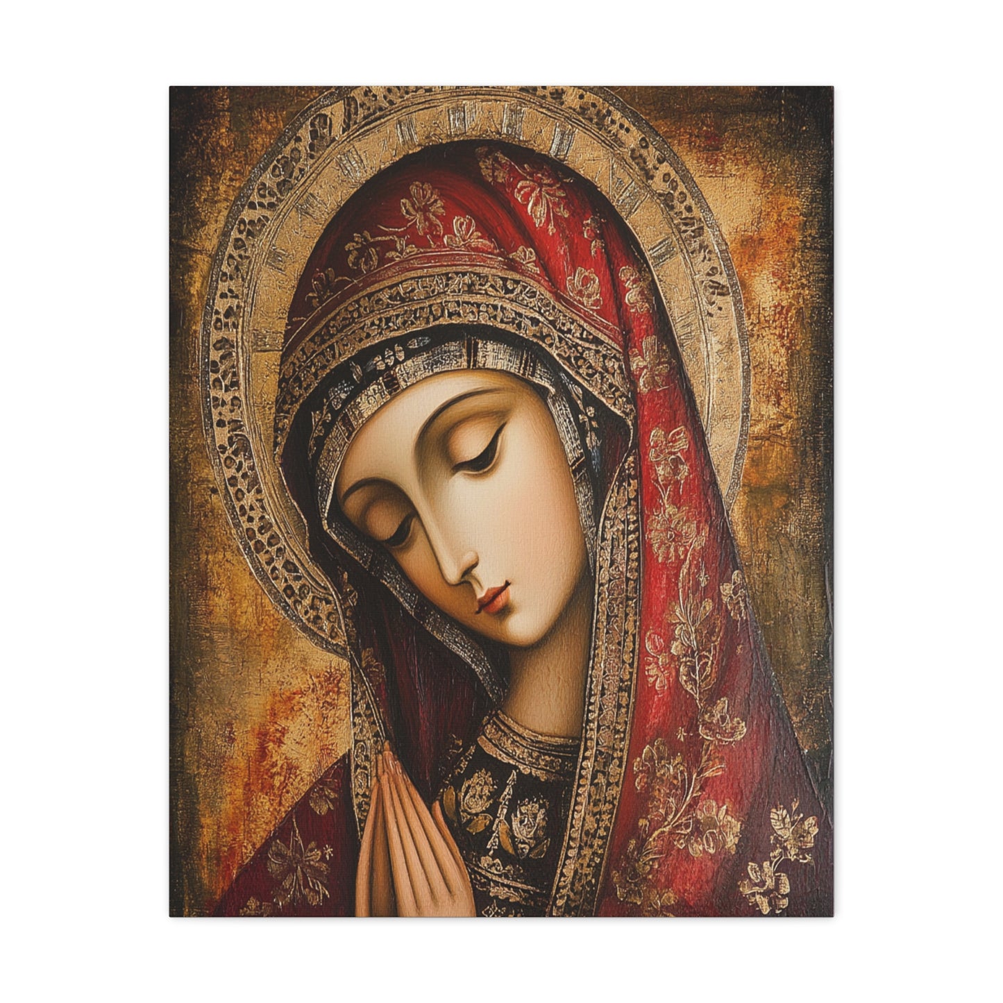 Holy Mary Icon in Byzantine Style - Canvas Wall Art, Christian Decor