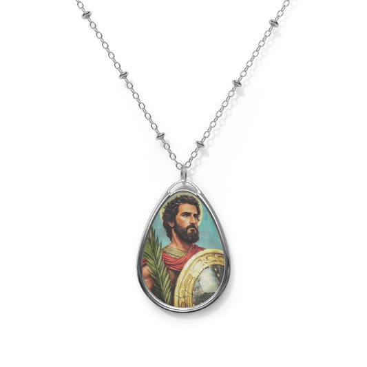 St Arian Nicomedia Necklace Drop Oval Pendant Silver Tone Medal