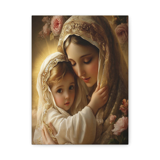 Mother Mary with Jesus Catholic Canvas Wall Art, Christian Decor