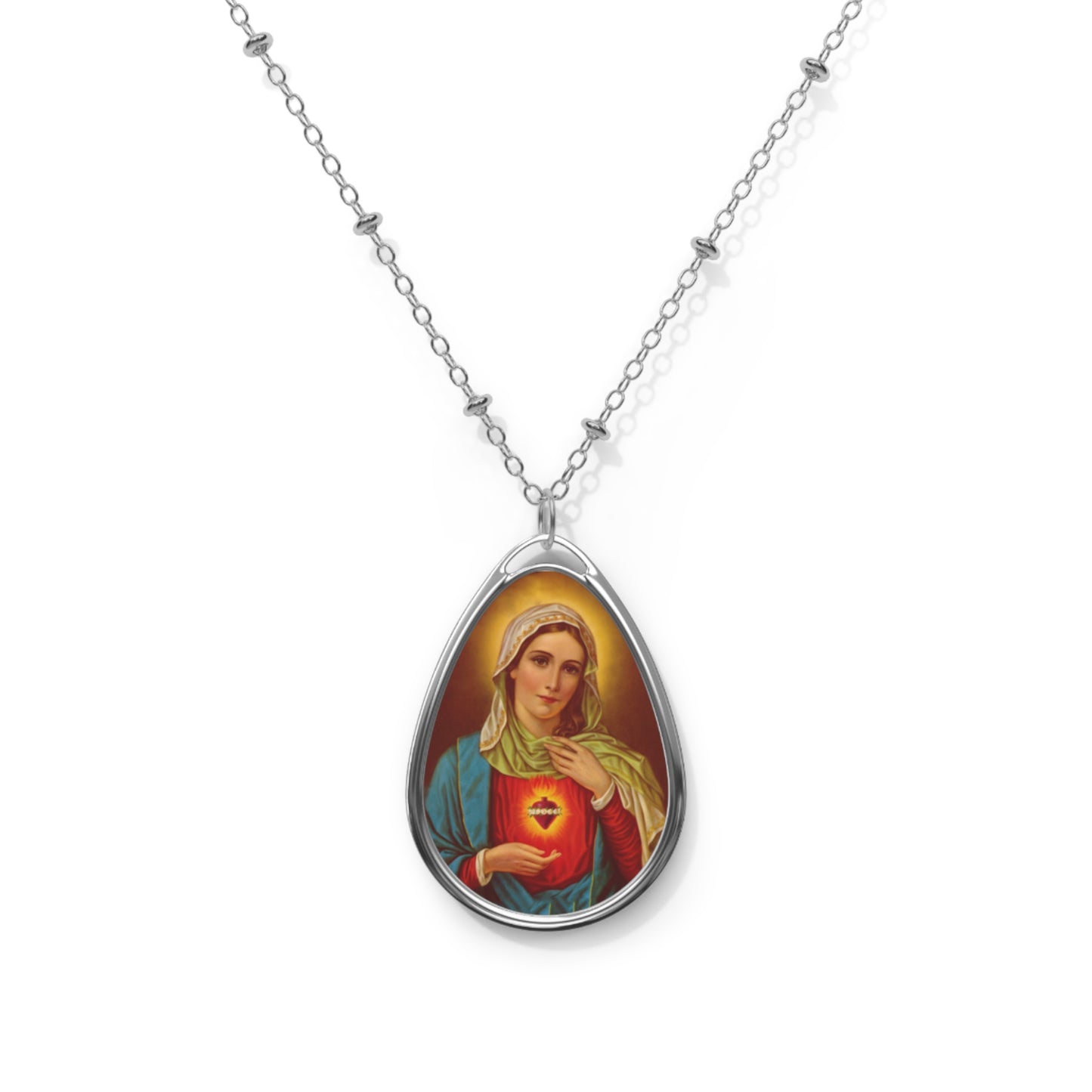 Oval Necklace, Immaculate Mary Pendant for Catholic Jewelry, Religious Gift, Oval Pendant Necklace, Catholic Necklace, Virgin Mary Necklace