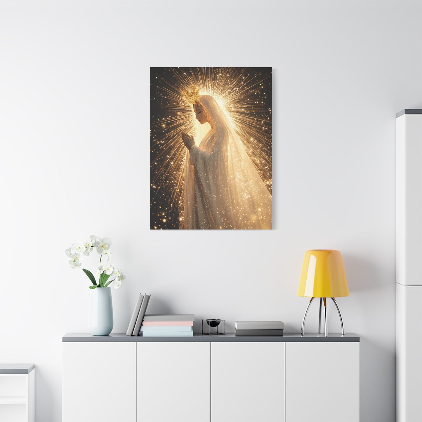 Mother Mary Starry Night Sky Catholic Canvas Wall Art, Christian Decor