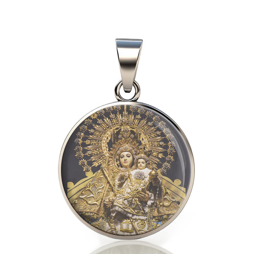 Our Lady Manaoag Catholic Mary 925 Sterling Silver Round Pendant Christian Religious Medal Small 20mm
