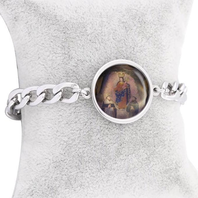 Our Lady Las Lajas Curb Bracelet Gold or Silver tone Religious Jewelry Simple Chain