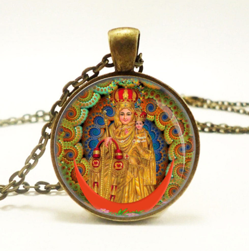 Necklace Our Lady of Vailankanni Good Health Catholic Bronze Medal Brass Pendant