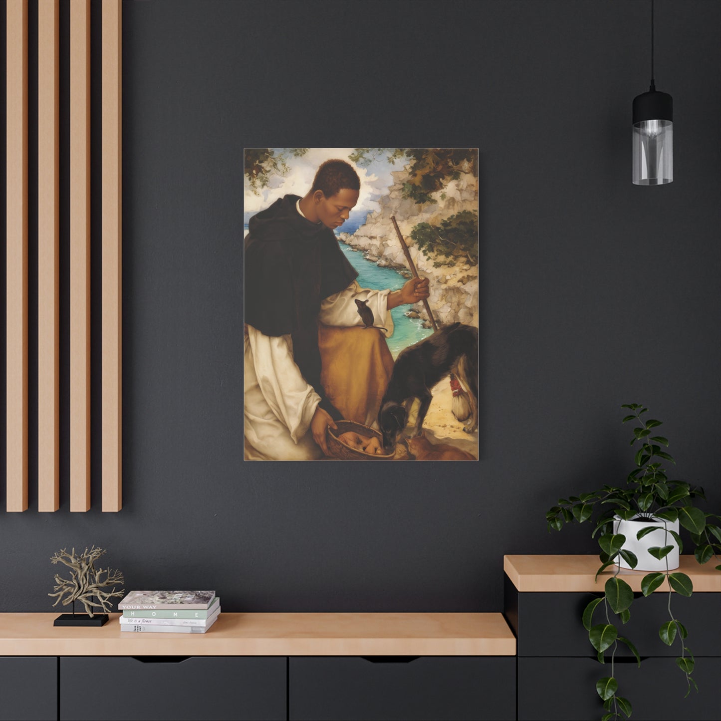Ready To Hang - St. Martin de Porres with Mouse and Dog Catholic Canvas Wall Art - Christian Decor