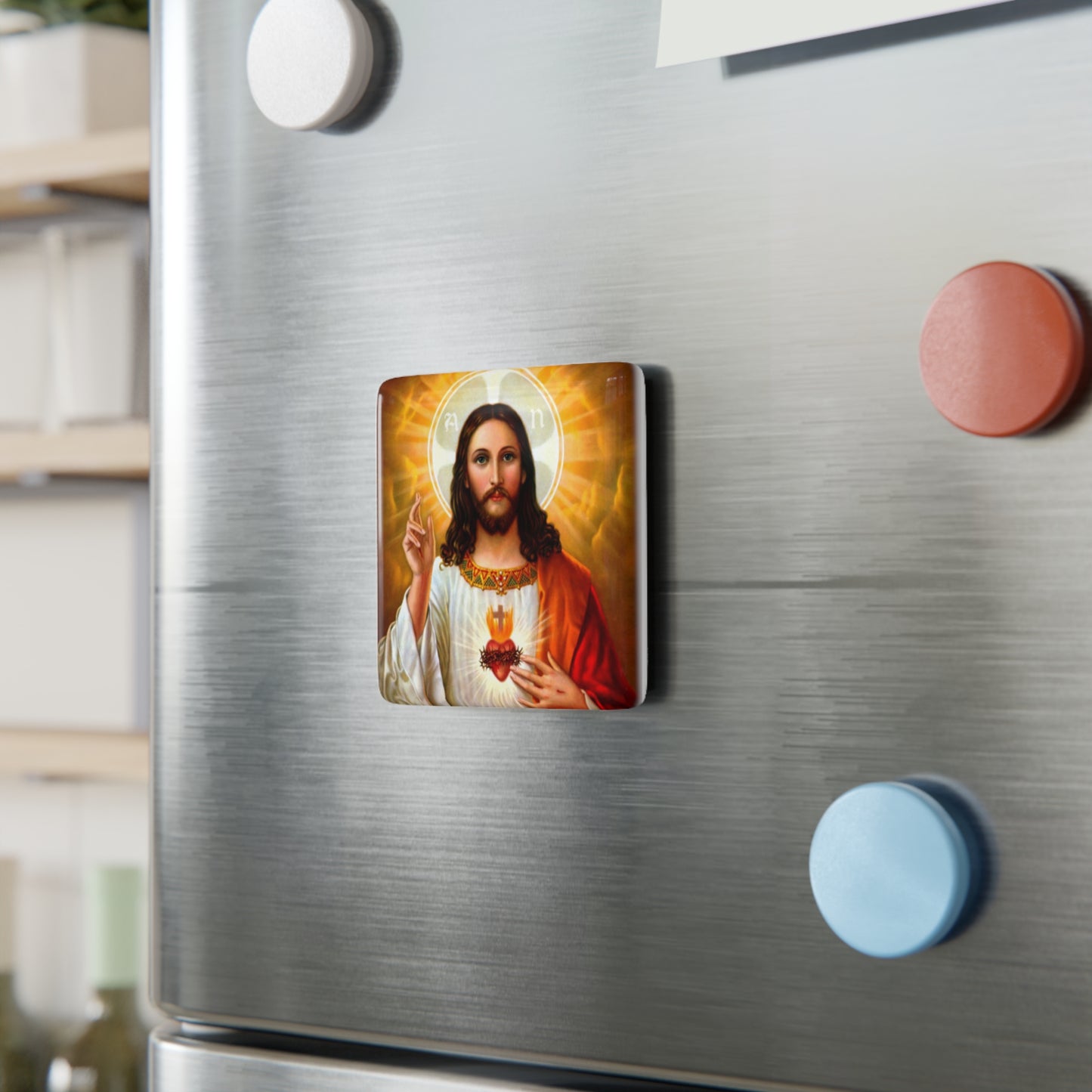 Porcelain Magnet, Square - Christ Sacred Heart, Religious, Christian, Spiritual, Catholic, Devotional, Fridge Magnet
