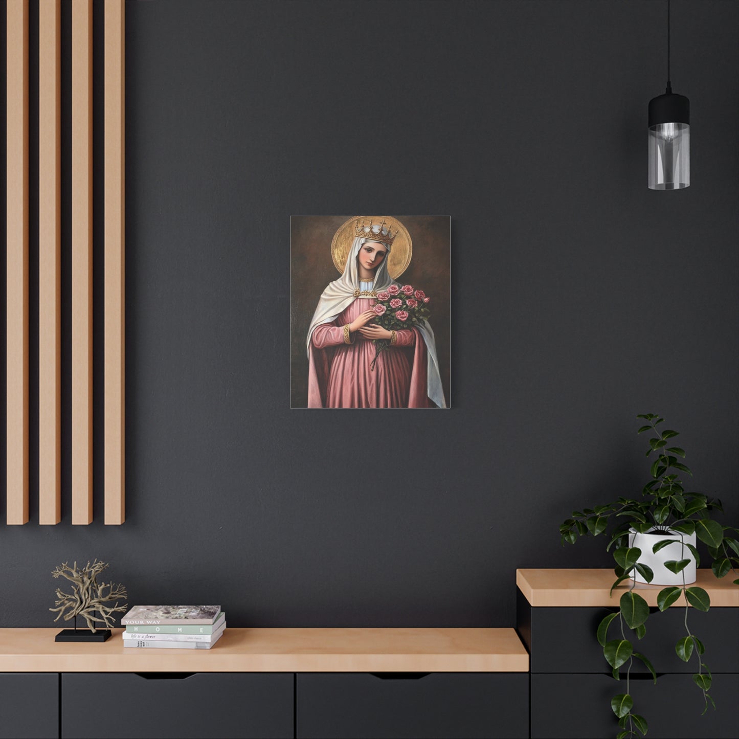 St. Elizabeth of Hungary with Roses Catholic Canvas Wall Art, Christian Decor